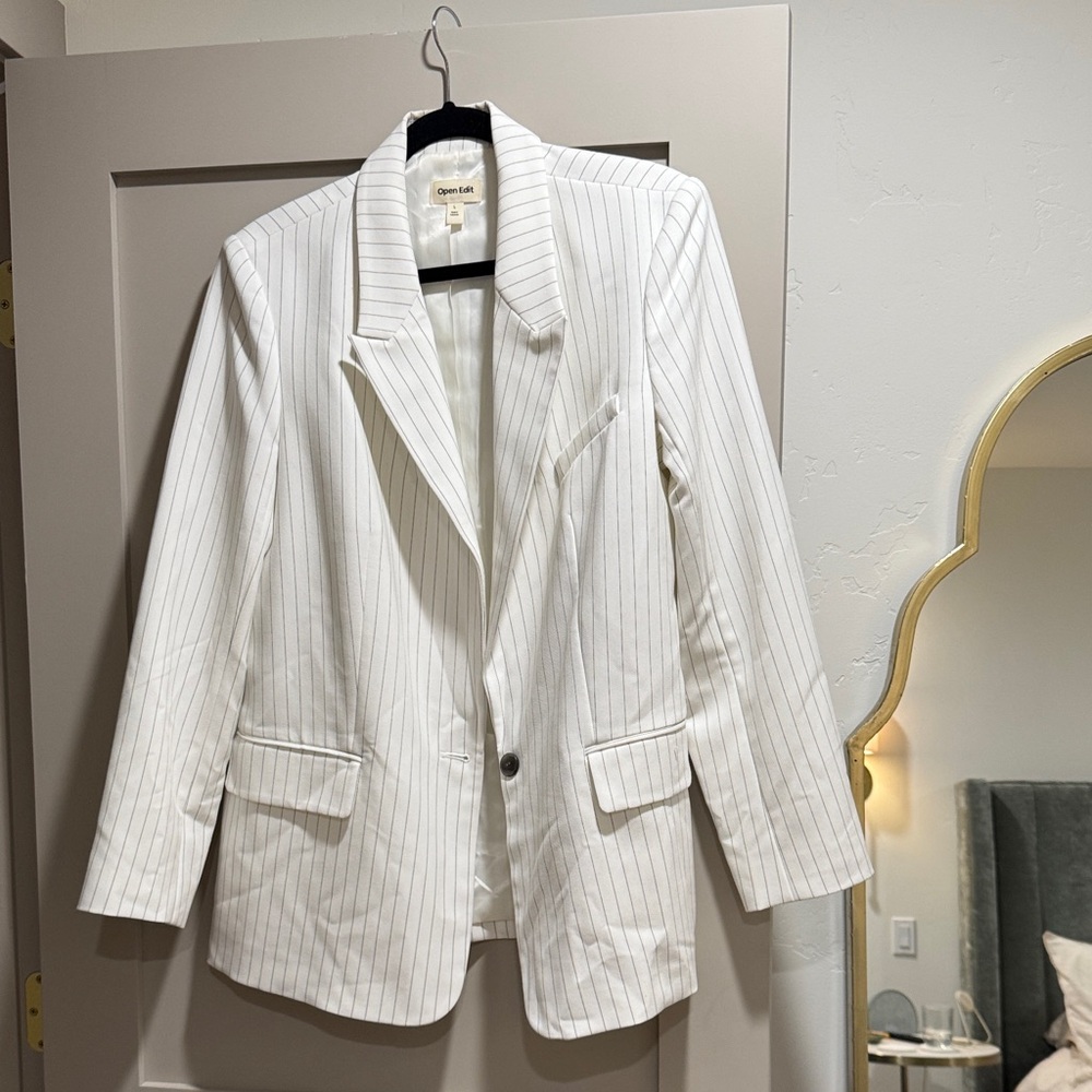 Zara White Striped Blazer